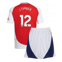 Camisa de Futebol Arsenal Jurrien Timber #12 Equipamento Principal Infantil 2024-25 Manga Curta (+ Calças curtas)